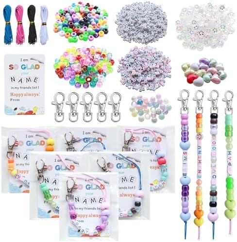 Tuhangcc 776 Pcs DIY Back to School Keychain Making Kit: Heart-Shaped Beads Adjustable Letter Alphabet Beads Strings, Gradient Brilliant Beads, 16 Charm Cards for Welcome First Day of School Gift by Tuhangcc