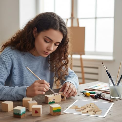 1 Inch Wood Blocks for Crafts, Unfinished Wood Cubes, Natural Blank Square Wooden Blocks, Wooden Cubes for Arts Crafts DIY Projects（1 * 1 * 1 inch，50Pcs） - Image 5