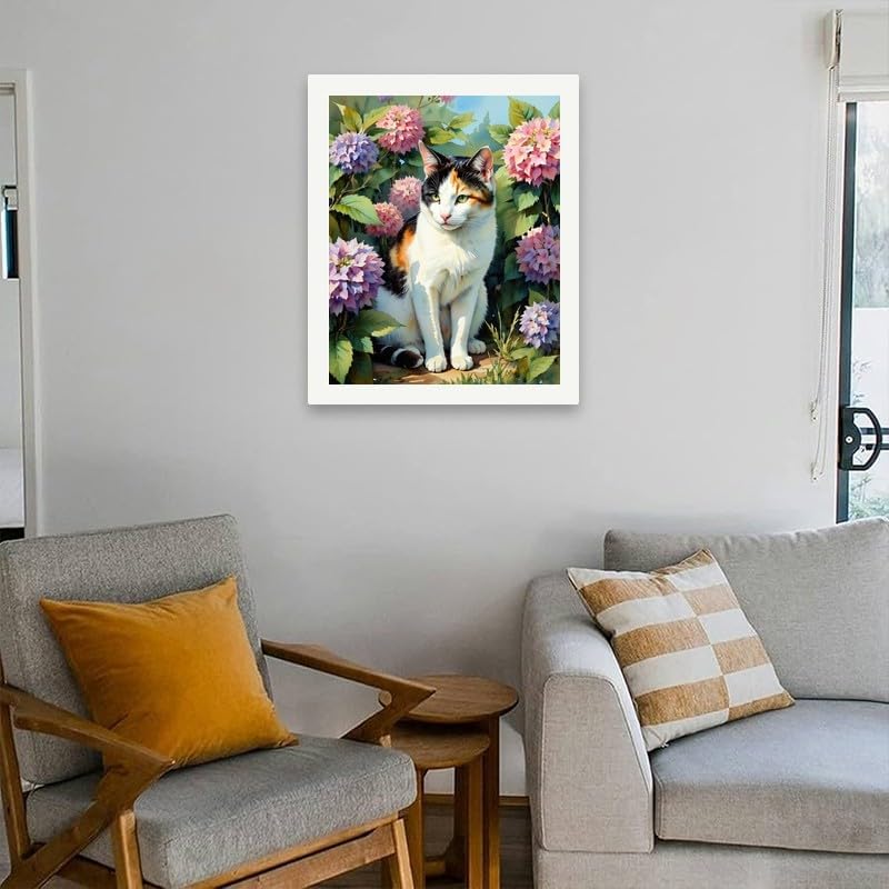 TAOPAOLAB Calico Cat in Garden Paint by Numbers Kit for Adults - DIY Tricolor Cat with Hydrangeas Painting on Canvas 16x20In, Acrylic Paint Set, Suitable for Beginners, Art for Home Decoration/Gifts - Image 4