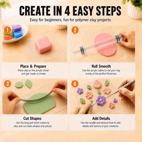 DIYOOHOMY 16pcs Polymer Clay Tools kit, Rolling Pin with Thickness Rings - Image 4