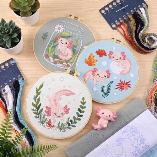 Mindsoft 3 Set Needlepoint Kit for Beginners with Hoop,Axolotl - Image 4