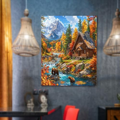 Mountain Paint By Numbers Kit For Adults Cabin Adult Paint By Number Kits On Canvas Bear Village Oil Painting Kit For Beginners Adults' Paint-By-Number Kits For Gift Home Wall Decor 16x20 Inch - Image 4