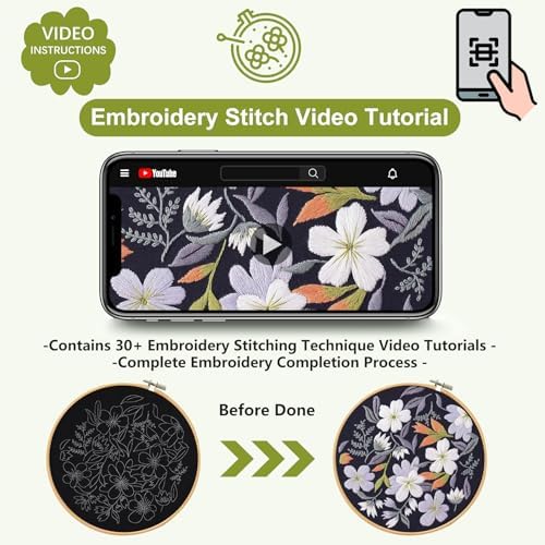 Santune 3 Pack Embroidery Kit for Beginners, Needlepoint Cross Stitch Kits for Adults,Needle Point Sets with Stamped Petal Pattern Stitch Video Tutorial - Image 6