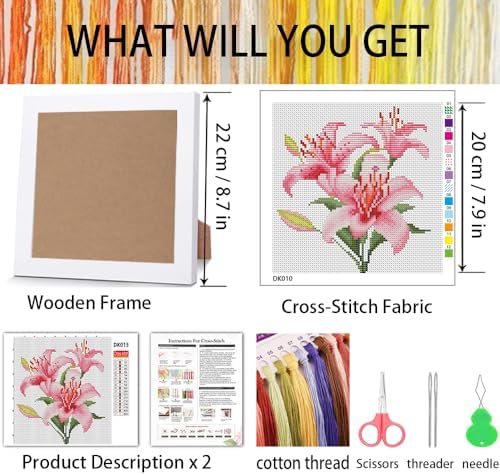 VIGEGU Lily Stamped Cross Stitch Kits for Adult Beginner with Wooden Frame - Image 3