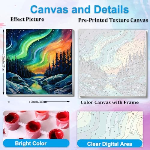 Artunion Framed Paint by Numbers Kit for Adults Beginners & Kids Ages 8-12,Aurora Paint by Number with Frame,Northern Lights Paint by Numbers Kit on Canvas 10 * 10 Inch Without Easel - Image 3