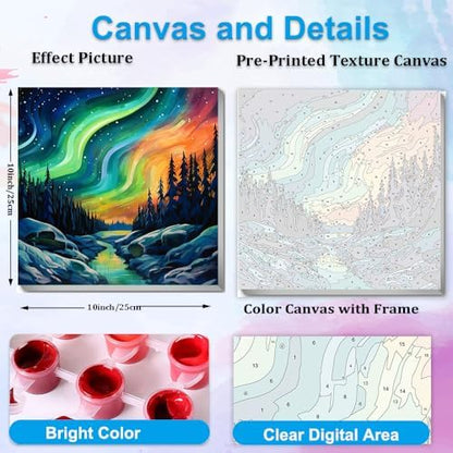 Artunion Framed Paint by Numbers Kit for Adults Beginners & Kids Ages 8-12,Aurora Paint by Number with Frame,Northern Lights Paint by Numbers Kit on Canvas 10 * 10 Inch Without Easel - Image 3