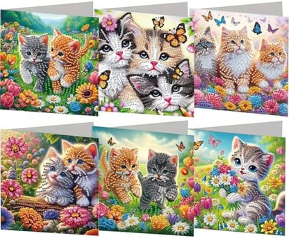 jinglinhh 6pcs Garden Cat Butterfly Sunflower Tulip Flowers Diamond Art Painting Greeting Cards with Envelopes, DIY Card Making Kits for Adults, Diamond Art Postcards Christmas Cards Craft Gifts by Unknown