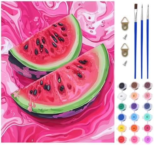Lxmsja Watermelon Paint by Numbers Kit for Adults, Fresh Color Acrylic Paint by Numbers for Adults Beginner, DIY Craft Supplies Oil Painting Kits for Home Wall Decor 16x20 inch (No Frame) by Lxmsja