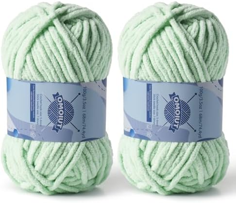 2 Pack Chunky Chenille Yarn for Crocheting, Baby Yarn for Crocheting Soft Blankets, Bulky Yarns for Crochet Amigurumi, 200g (148.7yds) Fluffy Velvet Yarns for Hand Knitting (2 Light Green) by OMoiut