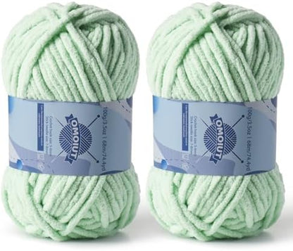 2 Pack Chunky Chenille Yarn for Crocheting, Baby Yarn for Crocheting Soft Blankets, Bulky Yarns for Crochet Amigurumi, 200g (148.7yds) Fluffy Velvet Yarns for Hand Knitting (2 Light Green) by OMoiut