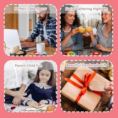 SEREDH Punch Needle Coasters Kit for Beginners Adults Easy Needle Punch Embroidery Kit Set Threader Instruction Fabric Hoop Yarn Tufting Coaster DIY Making,Coaster Holder Coaster Art Craft Supplies - Image 6