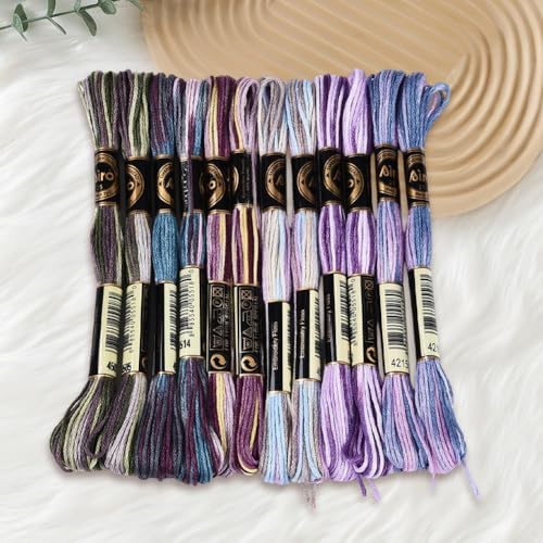 12 Skeins 105 Yards Purple Embroidery Thread Variegated Cross Stitch Floss Bulk 6 Ply Polyester Yarn Colorful Friendship Bracelet String for Sewing Making Needlecraft Knitting Stitching DIY - Image 7
