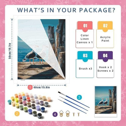 HITO Seagull Paint by Numbers Kit for Adults 16x20 Inch Frameless - Image 2