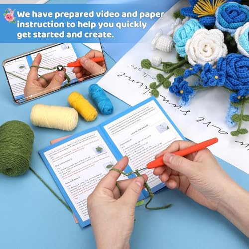 Iuuidu Crochet Kit, Flower Bouquet Crochet Kit for Beginners Blue - Image 3