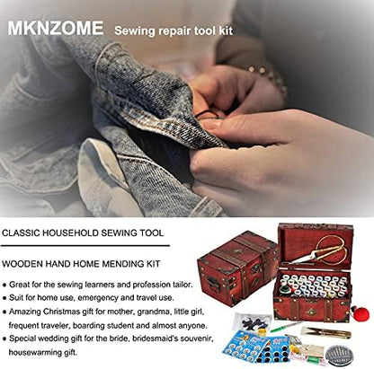 MKNZOME Wooden Sewing Basket - Sewing Box with Supplies for Travel Home - Image 7