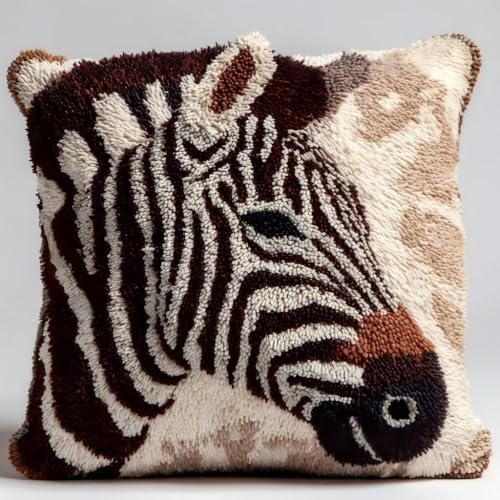 DIY Latch Hook Pillow Kit Zebra Portrait with Brown 43x43cm by Unknown