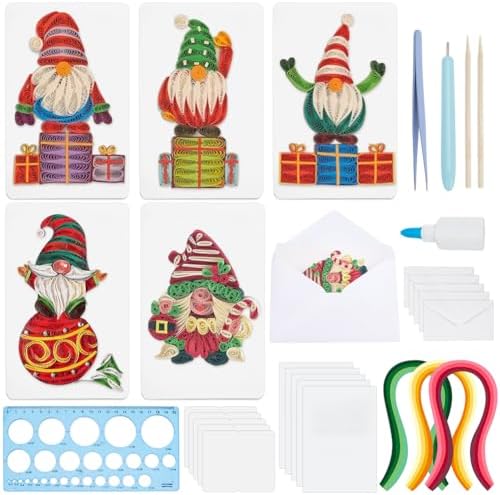 WEBEEDY 20 Sets Christmas Gnomes Paper Quilling Kit DIY Card Making Kit with Instruction for Adult Beginner Handmade 3D Christmas Trees Gnomes Greeting Card for Party Holiday Decor Gift by WEBEEDY