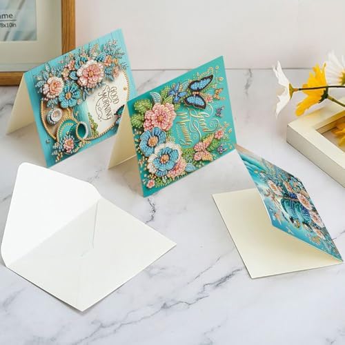LazyFold 6Pcs DIY Diamond Art Painting Greeting Cards with Envelopes, Blue Theme All Occasion Note Card Kit for Women, Handmade Thank You Birthday Friendship Cards Gift - Image 7