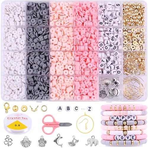 3500 PCS Clay Beads Bracelet Making Kit, Pink Gray Beads for Crafts by Wuollgess