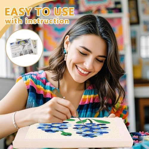 Doodlream Bluebonnet Flower DIY Punch Needle Embroidery Kit for Beginner - Image 3