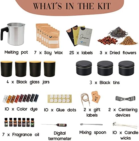 SoftOwl Premium Soy Candle Making Kit - Black Edition - Full Set - Soy Wax, Big 7oz Jars & Tins, 7 Pleasant Scents, 10 Color Dyes & More - Perfect as Home Decorations - Image 2