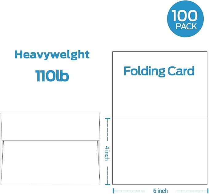 Ohuhu Blank White Cards and Envelopes 100 Pack - 4" x 6" Heavyweight Folded Cards and A4 Envelopes for DIY Greeting Cards Wedding Birthday Invitations Baby Shower Thank You Cards and All Occasions