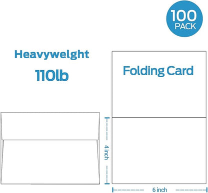 Ohuhu Blank White Cards and Envelopes 100 Pack - 4" x 6" Heavyweight Folded Cards and A4 Envelopes for DIY Greeting Cards Wedding Birthday Invitations Baby Shower Thank You Cards and All Occasions