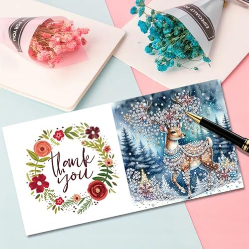 6 Pcs Christmas Elk DIY Diamond Art Painting Greeting Cards Kit, 5D Holiday Diamond Cards Making Set for Adults, Handmade Xmas Gift for Friends Family - Image 5