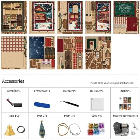 Christmas Shop Book Nook Kit DIY Miniature House Kit with LED Lights & Rotating Music - 3D Wooden Puzzles for Adults, Festive Bookshelf Decor Ideal Gift for Family & Friends - Image 6