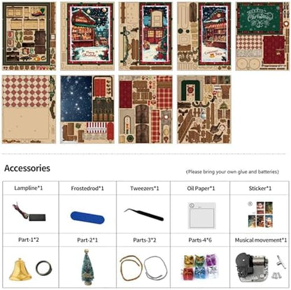 Christmas Shop Book Nook Kit DIY Miniature House Kit with LED Lights & Rotating Music - 3D Wooden Puzzles for Adults, Festive Bookshelf Decor Ideal Gift for Family & Friends - Image 6