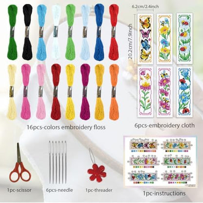 ORIGACH 6 Set Garden Floral Insect Cross Stitch Bookmark Kit for Beginner - Image 2