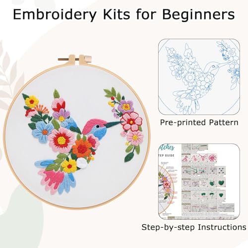 Nuberlic Embroidery Kit for Beginners with Bird and Flower Pattern - Image 4