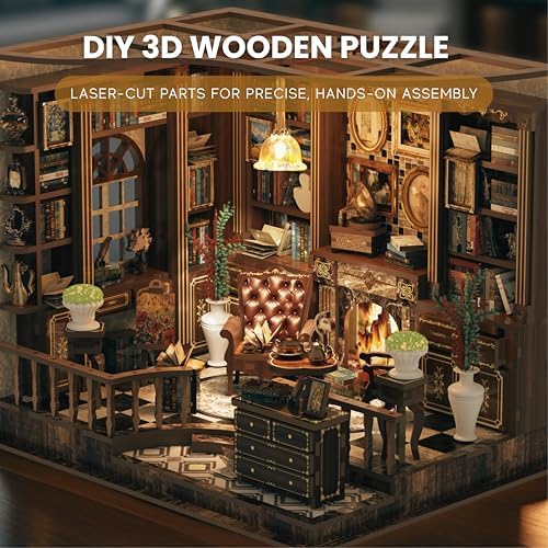 DIY Book Nook Kit LED 3D Wooden Puzzle - Left Bank Study - Image 4