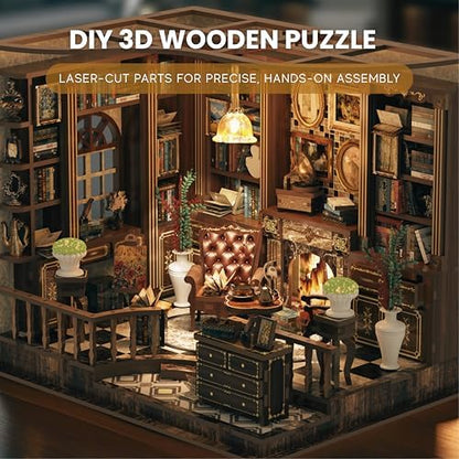 DIY Book Nook Kit LED 3D Wooden Puzzle - Left Bank Study - Image 4