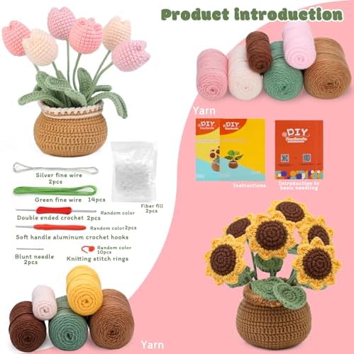 Crochet Kit, Tulip and Sunflower Crochet Kit for Beginners, Knitting Kit - Image 2