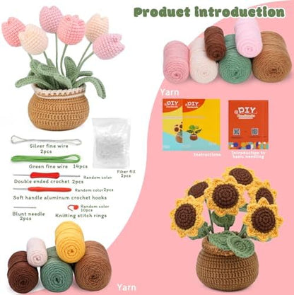 Crochet Kit, Tulip and Sunflower Crochet Kit for Beginners, Knitting Kit - Image 2