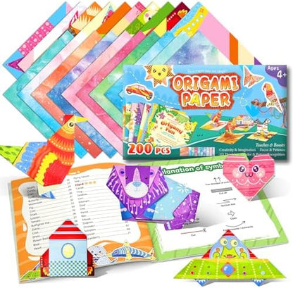 Origami Kit For Kids Ages 5-12, Includes 200 Sheets Of Origami Paper With A Guiding Book, Colorful Arts And Crafts Origami Book For Boys And Girls, Perfect For Road Trip Activities, Toys And Gifts by SLAPAFLIFE