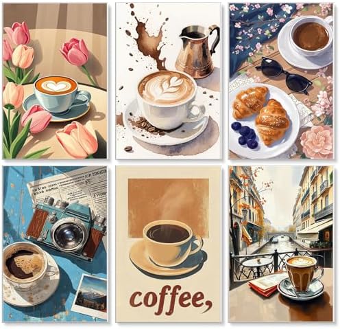 Yezavesu 6 Pack Paint by Numbers Kit for Adults Beginner Coffee, 8x12 Inch by Yezavesu