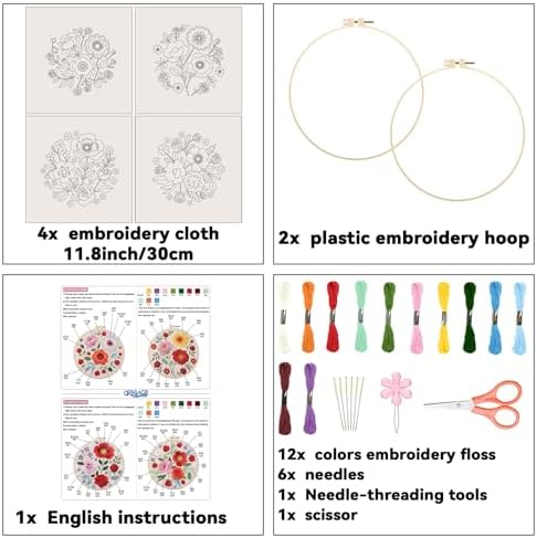 ORIGACH 4 Pack Floral Embroidery Kits for Beginners - Image 2