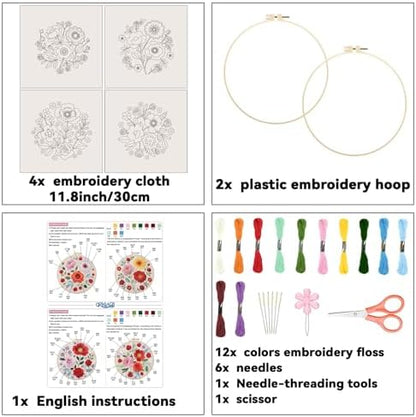 ORIGACH 4 Pack Floral Embroidery Kits for Beginners - Image 2