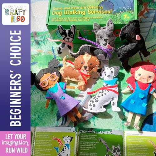 CRAFTILOO 8 Pre-Cut Dogs Stuffed Animal Fun Kids Sewing Kit for Kids Ages 8-12 Children Beginners Sewing kit Kid Puppy Crafts Felt Pillow Plush Craft Kit Girls and Boys - Image 5