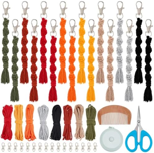 BEUNITONE 16 Sets Boho Spiral Keychain Making Kit Macrame Cord Keychains Craft Kits for Adults with Tassel, DIY Macrame Keychain Charms with Instructions Supplies for Handbags, Backpacks by BEUNITONE