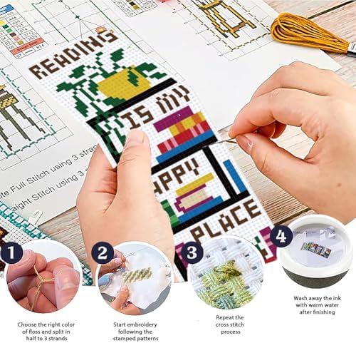 ACRNIGHEET 6PCS Cross Stitch Bookmark Kit for Beginner Stamped Cross Stitch Kits for Adults Bookshelves DIY Tassel Embroidery Bookmark Kits Needlepoint Kit with Instructions Craft Gift 8.5''x3'' 11CT - Image 4