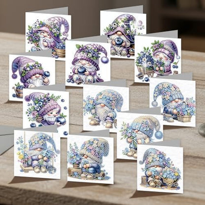 jinglinhh 12pcs Diamond Art Painting Lavender Blueberry Gnome Greeting Cards with Envelopes, DIY Card Making Kits for Adults, Diamond Art Postcards Christmas Cards Craft Gifts - Image 4