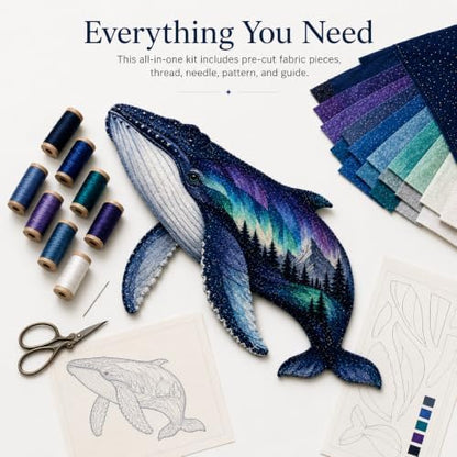LWLQCZJ Northern Lights Animal Embroidery Kit DIY Fabric Patchwork Craft Set (Whale) - Image 5
