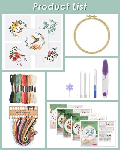 ERKOON 5 Sets Embroidery Kit for Beginners Adult Hummingbird Cross Stitch - Image 2