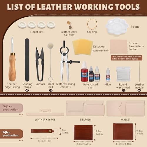 CBHGFEA 51Pcs Leather Working Kit, Vegetable Tanned Leather Craft Kit - Image 2