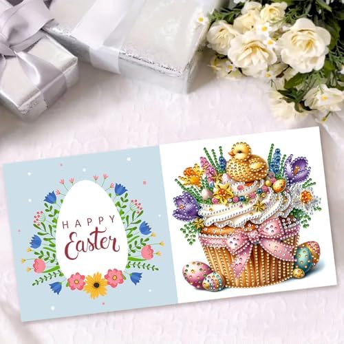 DIY Diamond Greeting Cards Set, 5D DIY Diamond Art Painting Festival Style Greeting Card, DIY Christmas Card Making Kits for Family Friends Handmade Gift-#27-Easter - Image 6