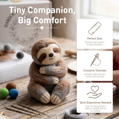 DIY Needle Felting Kit Cute Hugging Sloth – Needle Felting Starter Kit with Fiber Roving, Needles, Felting Pad & Instructions | Felted Animal Kit for Beginners Adults | DIY Craft Gift Home Decoration - Image 5