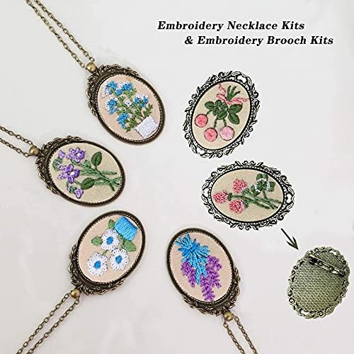 ZOCONE 6 Packs Embroidery Necklace Kits, Embroidery Pendant Kit Mini Cross Stitch Kit with Hoop, Necklace, Pendant, Brooch, Stamped Pattern Cloth, Instructions, etc. Embroidery Kits for Adults - Image 4